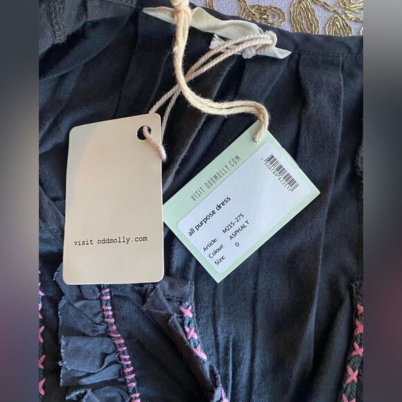 Odd Molly Dress Womens Sz 0 Dark Gray  Tunic 100% Cotton Embroidered NWT - Picture 13 of 13